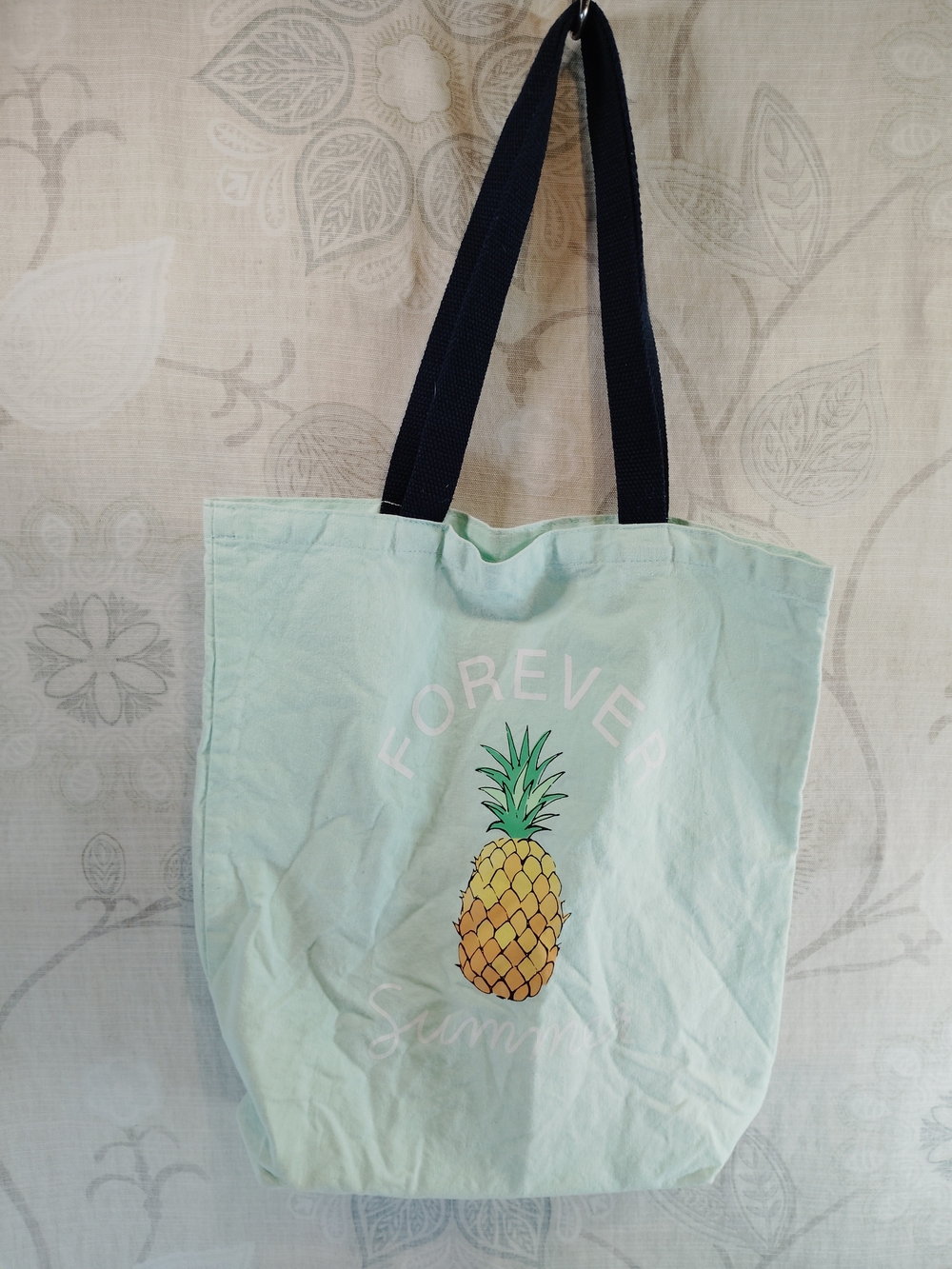 Old Navy Mint Pineapple Shoulder Tote with Navy Straps